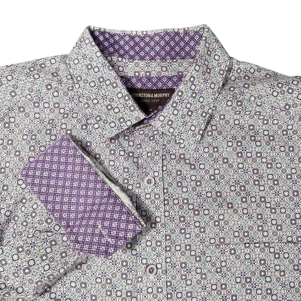 Johnston & Murphy M Long Sleeve Button Shirt Moroccan Mediterranean Tile Print